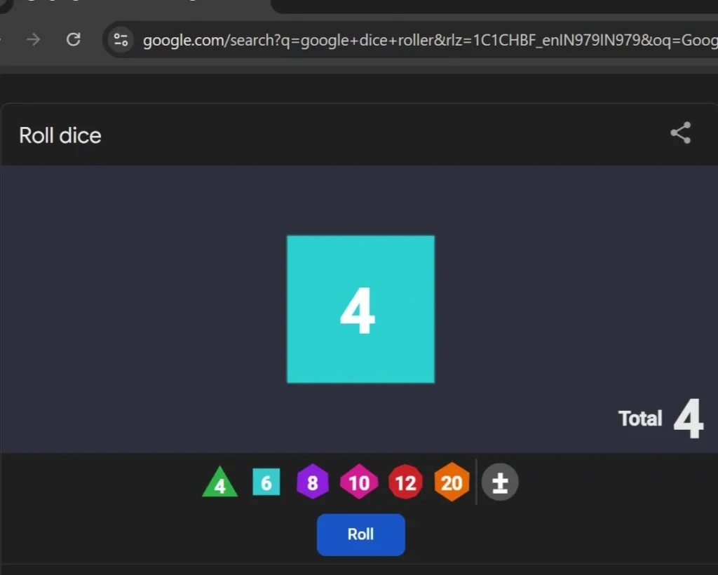 Google Dice Roller is google search secret
